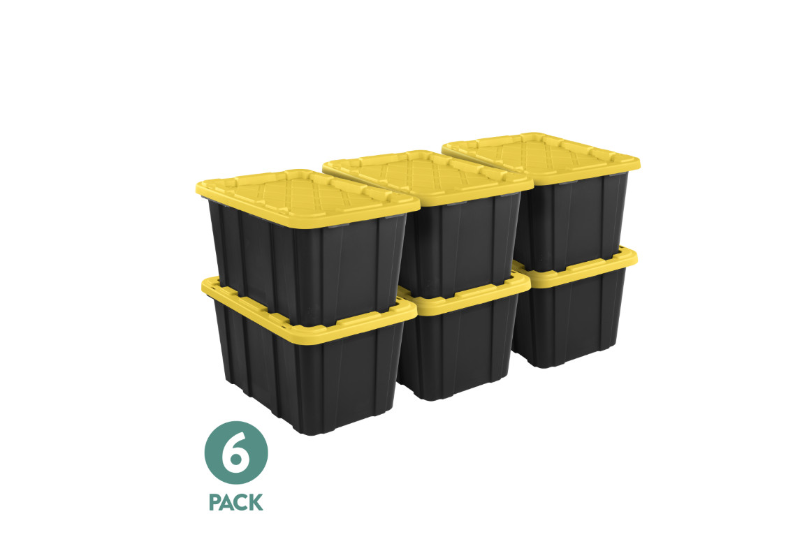 Large Storage Bin, 27 Gallon Plastic Storage Tote with Snap-On Lid, 6 Pack
