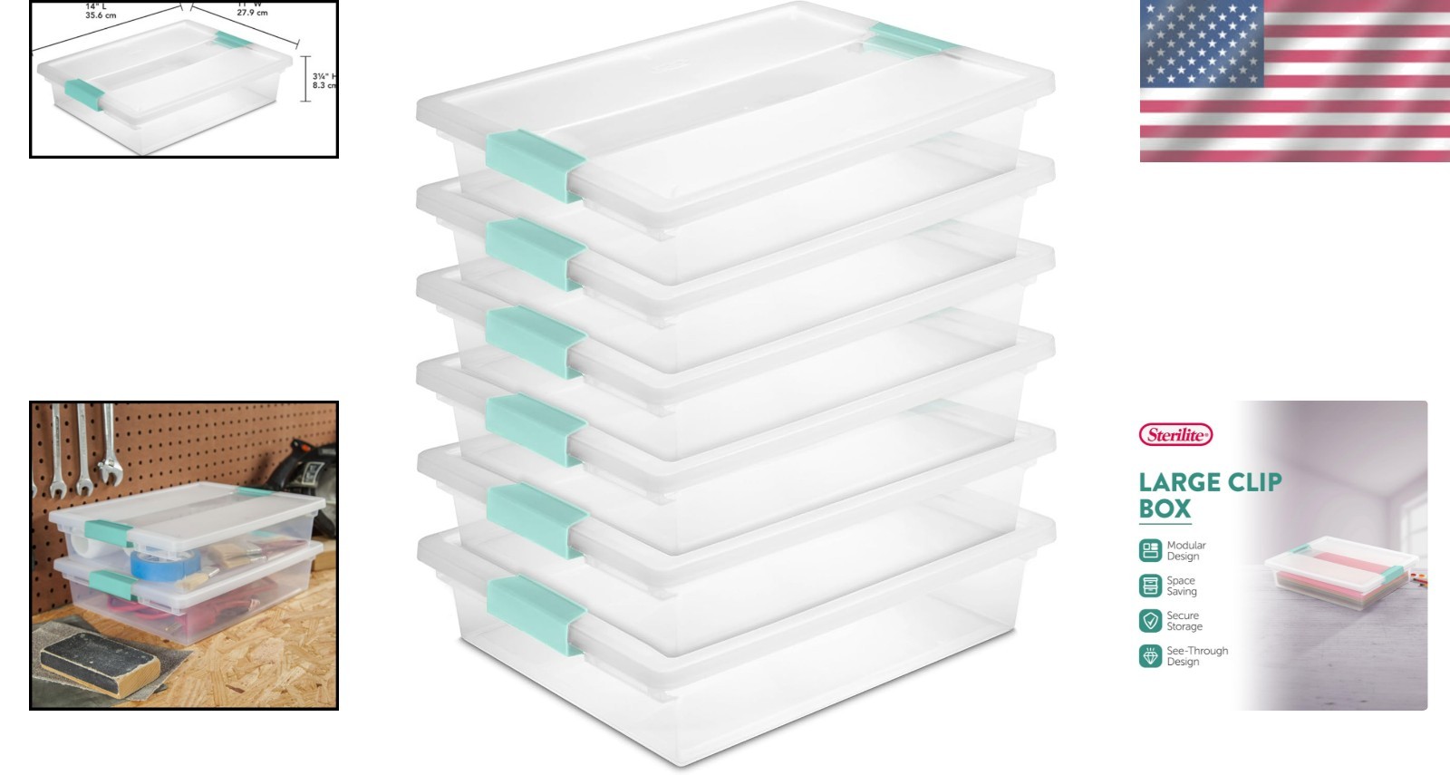 Effortless Storage Solutions: 6-Pack Large Stackable Bins with Latching Lids