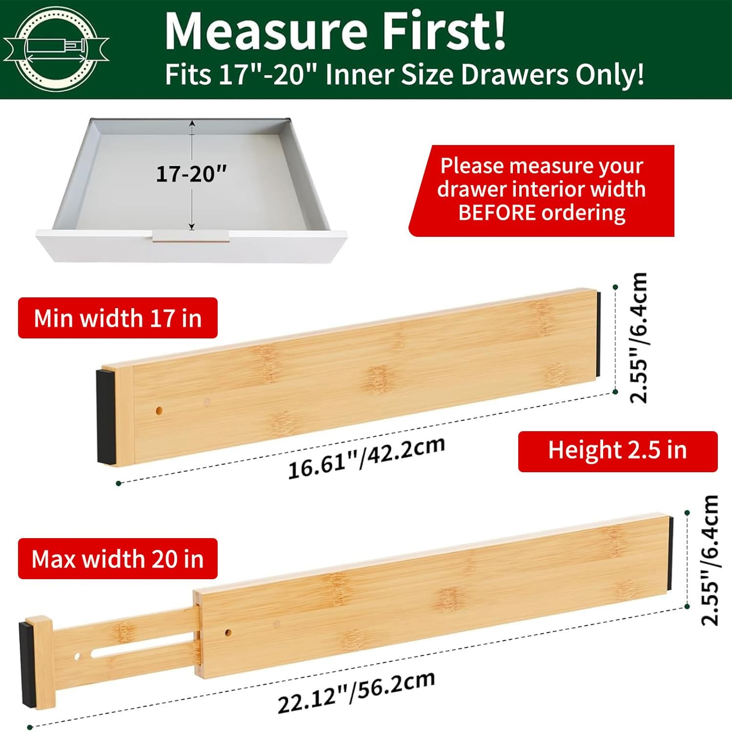 Drawer Dividers 2.6&Prime; High,17&Prime;-20&Prime; Adjustable Spring Loaded Clothes Drawer Org…
