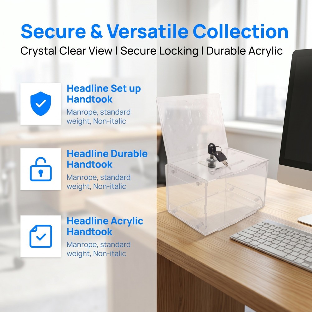 Clear Acrylic Ballot Box with Key – Lockable Money Collection Box with Slot –