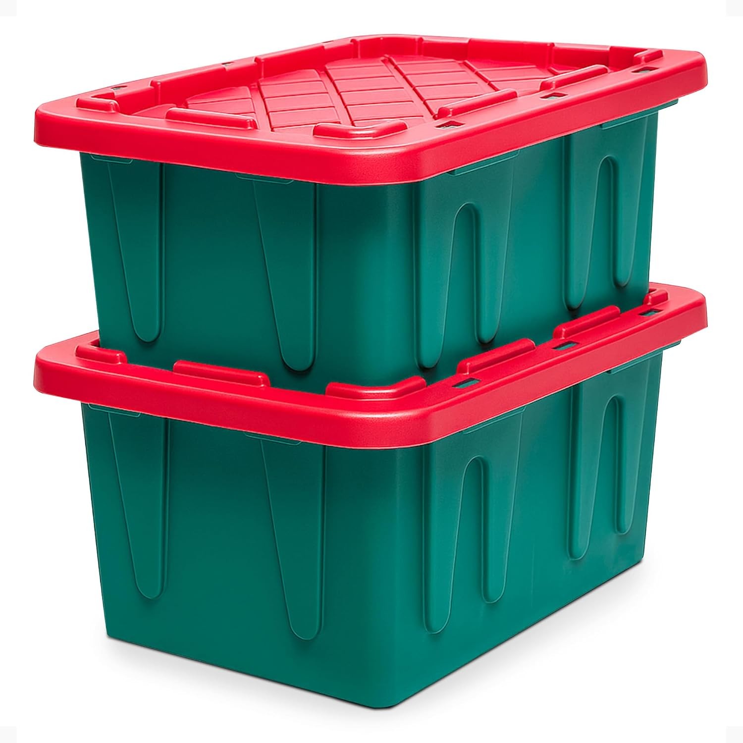 Holiday Plastic Storage Container 15 Gallon – Set of 2 Green and Red 2 Sets