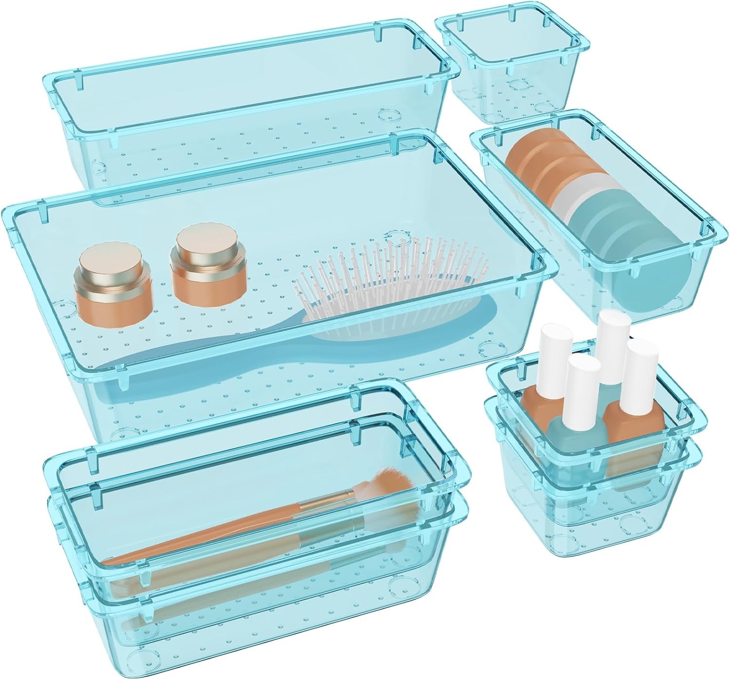 8 PCS Plastic Drawer Organizer Set, 4 Sizes Desk Drawer Organization and Storage
