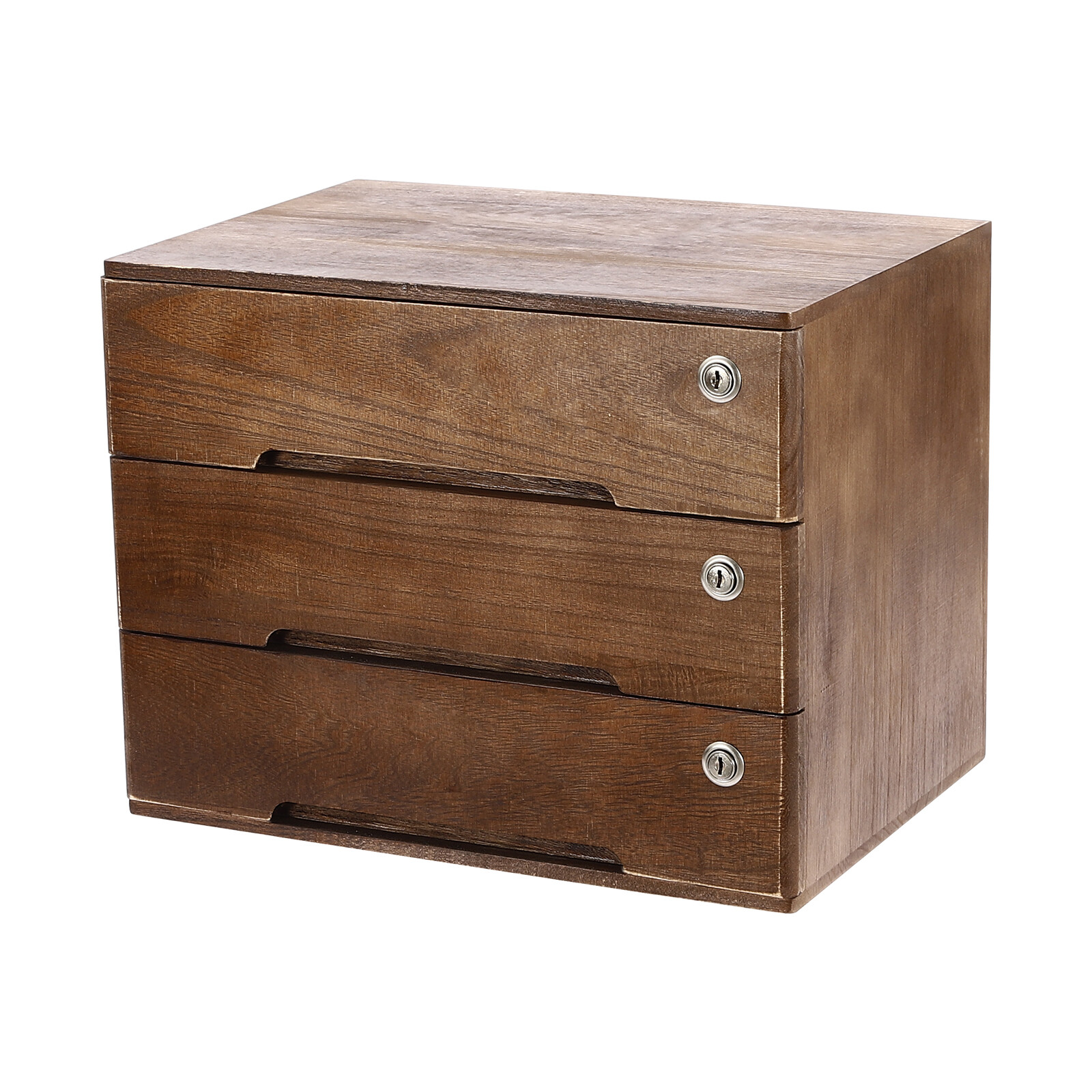 Wooden Desktop Storage Box with Lockable Drawers, Office Supplies File Organizer