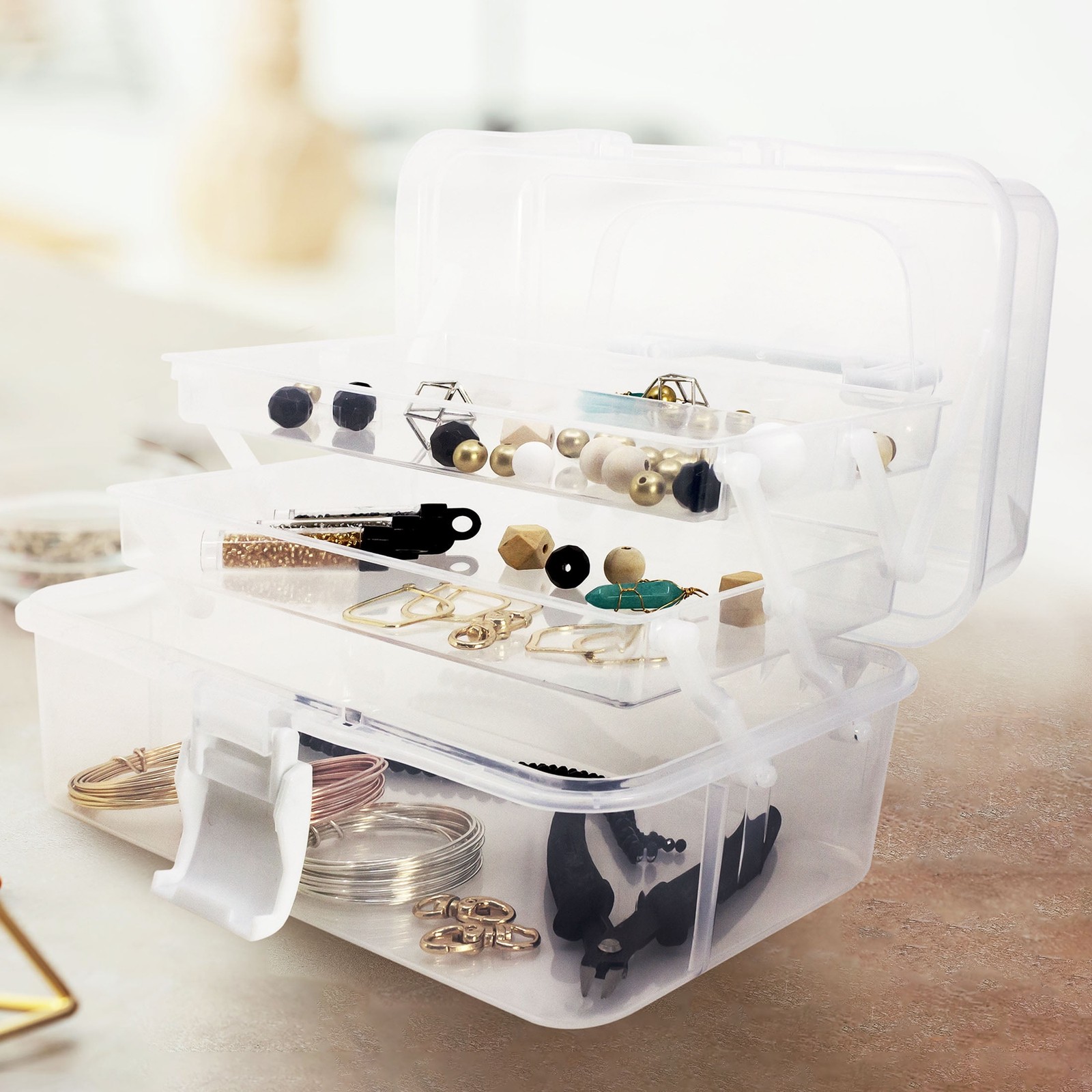 Two Tray Multi-Purpose Storage Case Organizer Jewelry & Arts & Crafts Clear