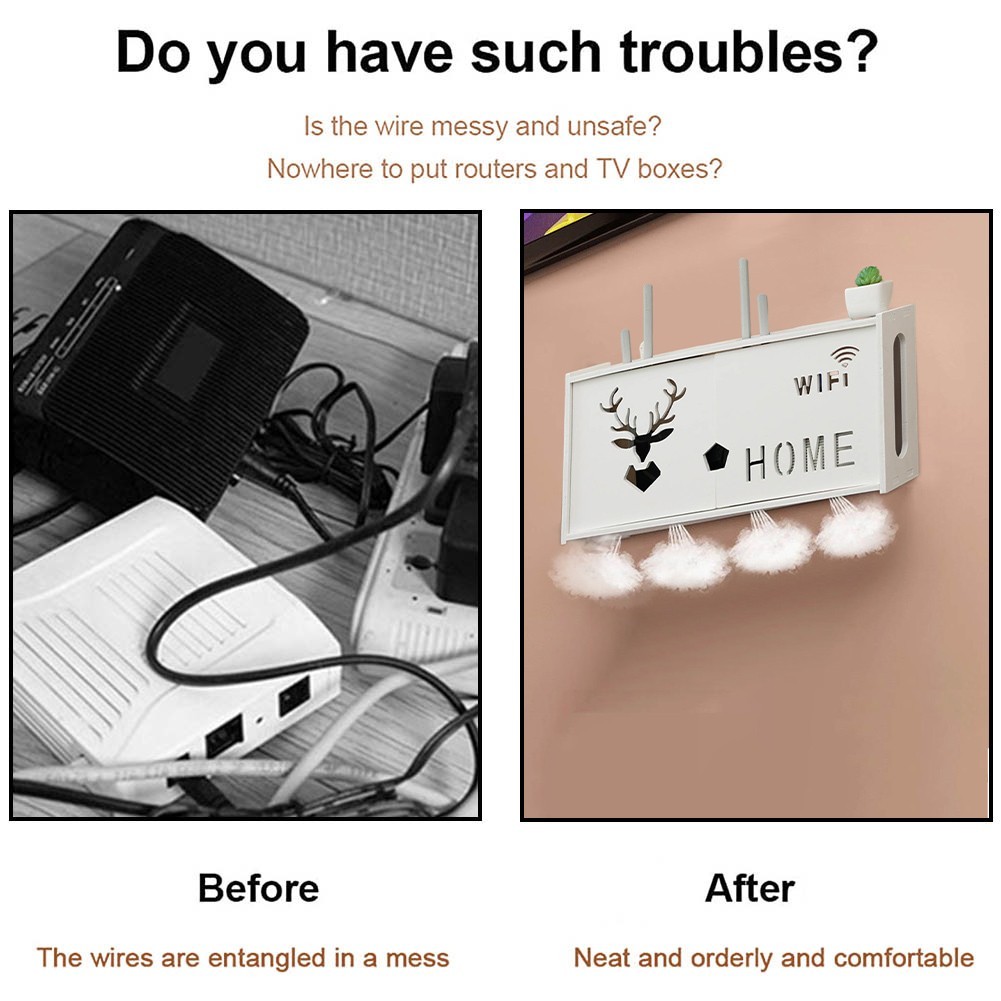 Convenient Wall Mounted Storage Box for Large WiFi Router and TV Accessories